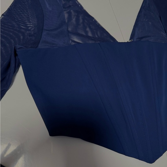 Navy Blue Corset Crop Top Long Sleeve - Picture 11 of 11
